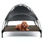 PETLICITY Elevated Dog Bed with Canopy Shade Portable Raised Cooling Ideal for Camping Home Garden Waterproof Washable & Breathable Oxford Fabric (Large)