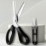 Handi Stitch Pinking Shears with Snippers - 9 inch/22.86cm Overall Length - Black Handle Zigzag Fabric Scissors - Razor Sharp Stainless Steel Dressmaking Scissor for Sewing, Tailoring, Paper, Crafts