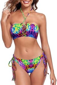 Colloyes Women's Crisscross Bikini Sets High Cut Side Tie Two Piece Bathing Suit Swimsuit Purple Leopard Size Medium