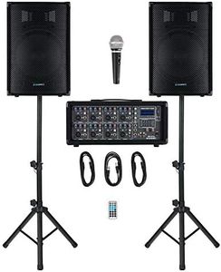 McGrey BP-215 Bandpack PA-Anlage - 8-Kanal Powermixer - digitaler Hall - Bluetooth - USB/SD-Slot - 2-Wege-Lautsprecher mit 15" Woofer und Horn - Inklusive Mikrofon, Stative und Kabel - 150 Watt