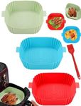 Silicone Air Fryer Liners 7.5 inch, for 3-5QT, 3-Pcs Round Airfryer Accessories, Comes with an Oil Brush，Compatible with Ninja, Chefman, Instant, LATURE, PowerXL, Gourmia (Red,Green,Blue)