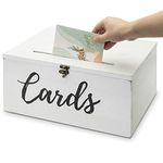 MyGift Vintage White Wood Wedding Card Box - Decorative Party Cards and Stationery Holder with Slotted Lid & Antique Hinge Lock