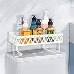 BELLE VOUS White Over The Toilet Storage Shelf - Stainless Steel Bathroom Organizer Rack - No Drilling Space Saving Shelf for Toiletries, Toilet Roll, Cosmetics & Accessories