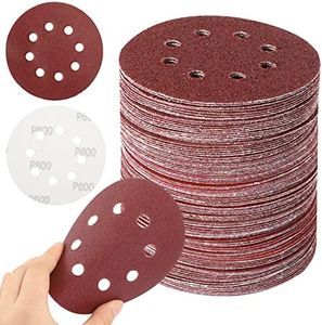 STUHAD 165pcs Orbital Sander Sandpaper Sanding Discs 5 Inch 8 Hole 40 60 80 120 180 240 320 400 600 Grit, Hook and Loop Random Orbital Sandpaper Assortment for Wood