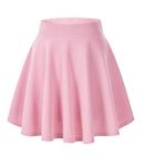 Afibi Girls Casual Mini Stretch Waist Flared Plain Pleated Skater Skirt (Medium, Pink)