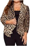 WDIRARA Women's Plus Size Long Sleeve Blazer Casual Open Front Cardigan Jacket Multicolor Leopard 1XL