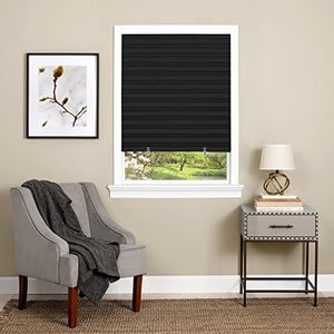 Cordless Room Darkening Temporary Pleated Vinyl Window Shades - 36 Inch Width, 75 Inch Length - Black - 1-2-3 Peel N' Stick - Light Filtering Pull Down Blinds for Windows by Achim Home Decor