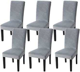 Fuloon Stuhlhussen Samt, Universal Stuhlüberzug,6er Set Stretch Stuhlbezug Protector Cover, Abnehmbar Waschbar Chair Cover für Hotel, Esszimmer, Zeremonie, Bankett Hochzeit Party,Grau