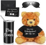 Mepase 6 Pcs Wedding Ring Bearer Gifts Set Wedding Party Favors Straw Stuffed Bear with Ring Bearer Tumbler Will You Be My Ring Bearer Proposal Card Envelope Bearer Sunglasses Box
