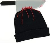 Skeleteen Zombie Scary Knife Hat - Bloody Zombies Horror Costume Accessories Beanie Hat With Large Butcher Weapon