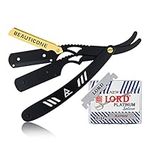 BEAUTICONE Straight Razor for Men, Professional Barber Razor with 100 Single Edge Blades, Straight Edge Single Blade Razors for Men (Black & Gold with 100 blades)