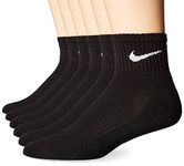Nike Mens Performance Cushion Quarter Socks (6 Pairs), Black/White, Large, White, Large