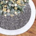 TOCHGREEN Sequin Christmas Tree Skirt 36inches Sparkly Tree Skirts with White Faux Fur Plush Tree Mat for Xmas Tree Holiday Winter Home Party Christmas Halloween Thanksgiving Decoration