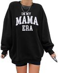 UNIQUEONE Oversized Mama Sweatshirt Women Crewneck Graphic Hoodies in My Mom Era Drop Shoulder Pullover Tops Black