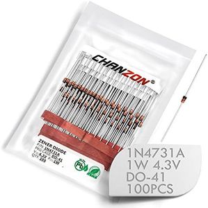(Pack of 100 Pieces) Chanzon 1N4731A 1N4731 Power Zener Diode 1W 4.3V DO-41 (DO-204AL) Axial Diodes 1 Watt 4.3 Volt 4V3