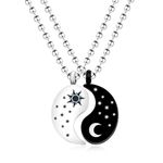 Uloveido Yinyang Bff Couples Pendant 2pcs Matching Puzzle Moon and Star Necklaces Set for Women Men Friendship Boyfriend Girlfriend YA4562 (White-Black)