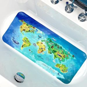 ShineCozy Cartoon Non Slip Bathtub Mat - 90 * 40 CM XL Large Size Anti Slip Shower Mats for Floor Tub Mats (Map)
