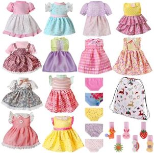 Alive Baby Doll Clothes and Accessories - 12 Sets Girl Doll Clothes Dress for 12 13 14 15 16 Inch Doll, Bitty Baby Doll Clothes Doll Outfits Accessories w/ Hairpin and Underwear for American Doll Girl