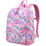 VASCHY Girls Backpack, 13L School Bag for Girls Water Resistant Kids Backpack 4-6 Years Toddler Rucksack Children's Backpack with Elastic Water Bottle Pockets for Elementary School(Pink Butterfly)