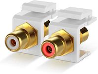 TNP RCA Keystone Jack Insert Connector Socket (5 Pack) Modular Adapter Snap in Female 2RCA Port Gold Plated Inline Coupler for Wall Plate Outlet Panel Mount, 2 Channel Audio Red + White