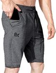 BROKIG Men's Stripe Gym Shorts,Thigh Mesh Fitness Running Shorts Slim Fit Sport Shorts with Zip Pocket(Dark Grey,Large)