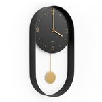 Driini Modern Pendulum Wall Clock - Decorative and Unique Metal Frame, with 8 Inch Face - Contemporary, Minimalist Design, with Silent Battery Operation - Includes Both Black and Gold Pendelum