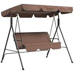 Outsunny 3-Seat Patio Swing Chair, Outdoor Porch Swing Glider with Adjustable Canopy, Removable Cushion, and Weather Resistant Steel Frame, for Garden, Poolside, Backyard, Brown