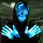 OceanWings Halloween LED Mask with Gloves Light up Costumes Scary Mask for Party Supplies Favor (Blue&gloves)