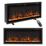 Tangkula 42 Inches Electric Fireplace in-Wall Recessed, Wall Mounted and Freestanding, 750W/1500W Linear Fireplace Heater with Remote Control, Adjustable Flame Color & Brightness