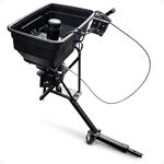 Field Tuff 12V 125 Pound Capacity Grass Seed Fertilizer Spreader with Hitch Mount Receiver and Rain Protector for ATV, UTV, or Utility Tractor