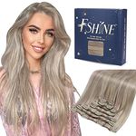 Fshine Clip in Hair Extensions Remy Human Hair Blonde Hair Extensions Clip in Real Hair 22 Inch Ash Blonde Highlight with Bleach Blonde Real Hair Extensions Clip in 120g Full Head