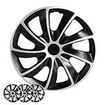 Wheel Cover Kit, 17 Inch Hubcaps Set of 4 Automotive Hub Caps with Universal Snap-On Retention Rings, 2-Tone ABS Plastic Black and Silver Rim Covers for All Makes, Models (SG-5084-DP-17)