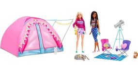 Barbie It Takes Two Camping Playset with Tent, 2 Barbie Dolls & 20 Pieces Including Animals, Telescope & Accessories, Toy for 3 Year Olds & Up, HGC18