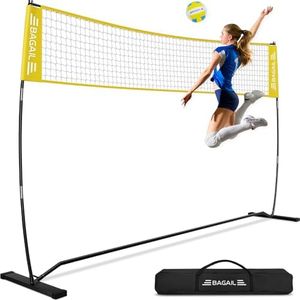 BAGAIL Volleyball Net, 12ft/20ft Portable Volleyball Net for Backyard - Adjustable Height, Heavy-Duty Frame, Freestanding Design - Portable Outdoor/Indoor Volleyball Set with Carry Bag - Yellow