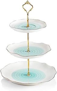 Sweejar 3 Tier Ceramic Cake Stand,Dessert Stand,Cupcake Stand,Tea Party Pastry Serving Platter,Food Display Stand for Tea/Coffee/Birthday/Wedding/Women/Afternoon/Gift - Blue