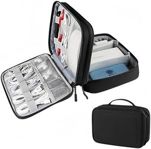 wigmoa Travel Electronics Organizer Waterproof Double Layer Cable Storage Bag for Electronic Accessories, Large Shockproof Case for Cords, Tablets, Power Banks Organizer Bag MT-Y (Black)