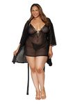 Dreamgirl Women's Plus Size Stretch Mesh Chemise & Robe Set Lingerie, Black, 2X