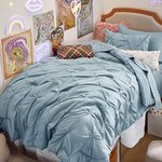 Bedsure Twin Comforter Set with Sheets - 5 Pieces Twin Bedding Sets, Pinch Pleat Light Blue Twin Bed in a Bag with Comforters, Sheets, Pillowcase & Sham, Kids Bedding Set