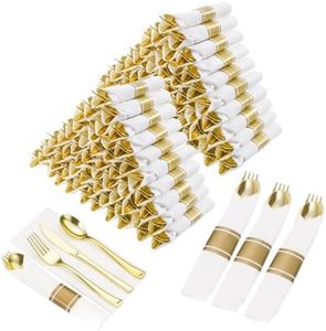 Goodluck 200 Pack Pre Rolled Gold Plastic Silverware, Wrapped Cutlery