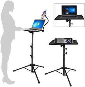 Projector Laptop Tripod Stand - Computer, Tablet, DJ Equipment Holder Mount with Gooseneck Phone Holder Height Adjustable Up to 42 Inches w/ 15'' x 11'' Plate Size - Perfect for Stage or Studio Use