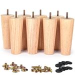 LA VANE 8 Pack Furniture Legs 20cm Tapered Solid Wood Furniture Legs with Bolt Pre Drilled Mounting Plate and Screws for Sofa Cabinet Ottoman