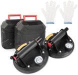 2 PCS Suction Cups, 8 Inch Glass Suckers Heavy Duty Vacuum Lifter with Pressure Gauge and Handle for Tile Granite Lifting&Window Glass Lifting Replacement, 330lbs Load Capacity