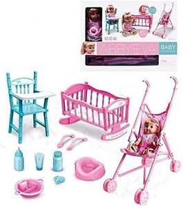 DUNGRANI ENTERPRISE 3 in 1 Baby Doll Stroller Foldable Baby Pram Trolley with Doll Assembled Pretend Play Carrier Stroller Toy