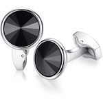 Honey Bear Cufflinks Set for Mens - Round Stainless Steel with Crystal for Business Wedding Gift,Silver Black (Black)