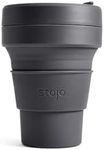 STOJO On-The-Go Collapsible Coffee Cup - 12oz / 355ml - Reusable & Foldable Silicone Travel Mug with Lid - Portable, Pocket Size - Dishwasher Safe - Carbon