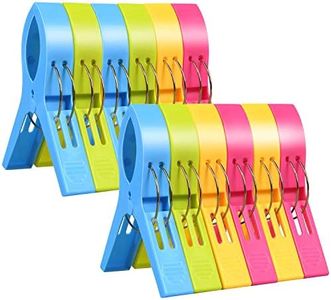 (12 pcs) - URAQT 12pcs Beach Towel Clips, Bathroom Towel Clips, Large Size Bright Colour Plastic Quilt Clips for Sunbeds, Sun Loungers, Pool Chairs, Laundry and More