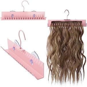 Mooi Molly Hair Extension Holder for Styling - Lightweight Hair Extension Hanger w/2 Suction Cups, 360° Rotating Hook - Coated Steel - Multi-Layer Hair Holder for Washing, Drying, & More (Pink)