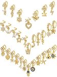 Sureio 30 Pcs 20g Dangle Nose Ring Studs for Women L Shaped Gold Dangling Nose Stud Hoop Nose Piercings Jewelry Cute Nose Rings Hoops with Charm