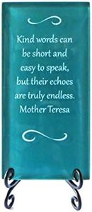 Lifeforce Glass Mother Teresa Quote Inspirational Glass Plaque- On The Importance of Kindness. Thank Someone for Their Encouragement Today. Includes Folding Easel Dark Teal.