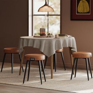 VASAGLE EKHO Collection - Dining Stools Set of 4, Upholstered Kitchen Stools, Vanity Stools, Synthetic Leather with Stitching, Mid-Century Modern, 19-Inch Tall, Easy Assembly, Caramel Brown